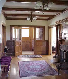 Tyhe beautiful Victorian ntrance hall at the Governor's House in Hyde Park,a Vermont Bed and Breakfast Inn , near Stowe, VT