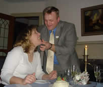 newlyweds having dinner at the Governor's House, a Vermont B&B with an elopement package