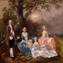 Portrait of family of four wearing early 19th Century clothing outside under a tree by Thomas Gainsborough